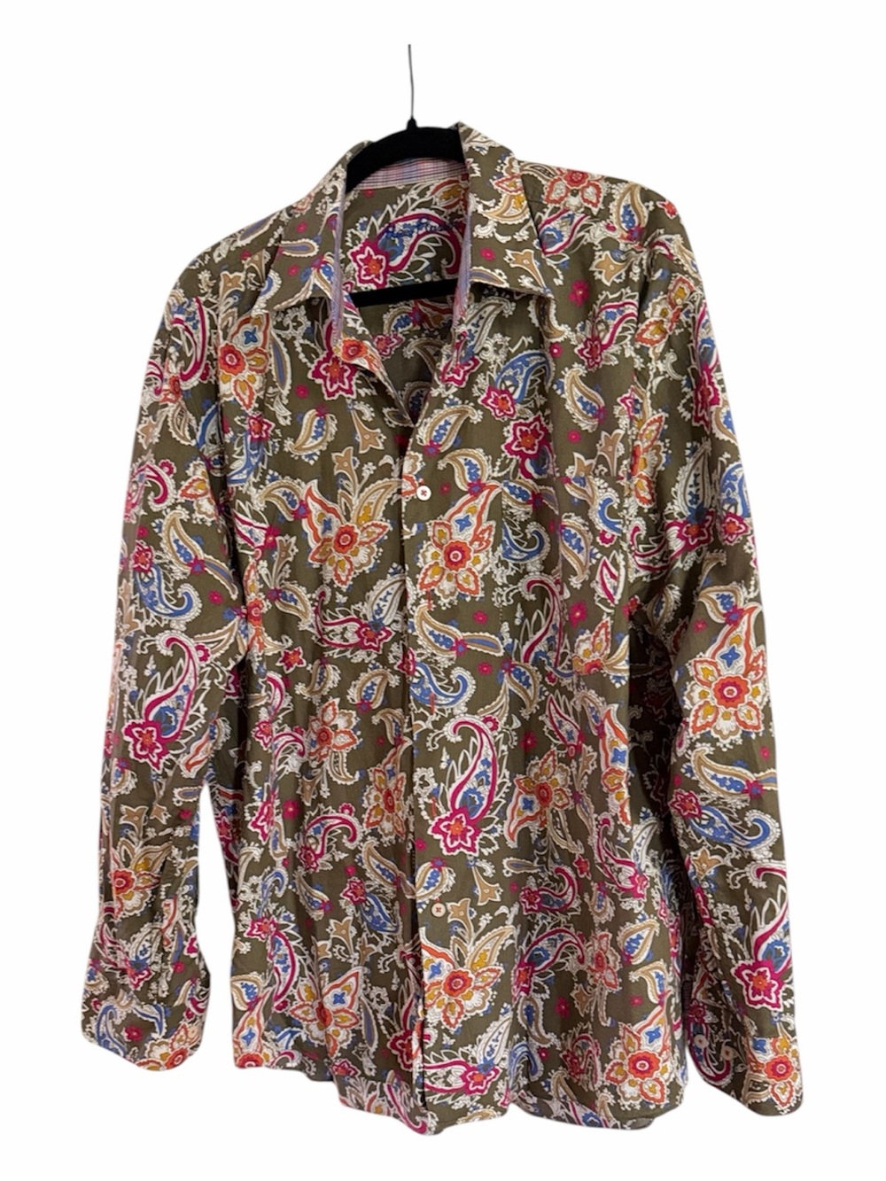 Men's Olive Paisley Long-Sleeve Button-Down Shirt